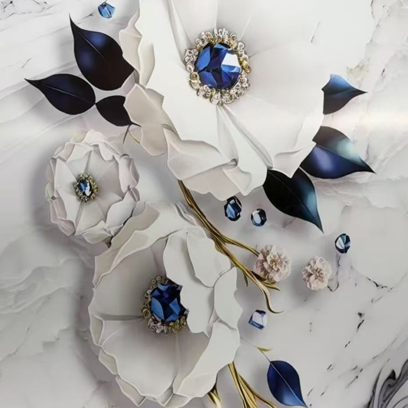 Vanntett PVC-veggpanel i kunstmarmor med blomsterdesign